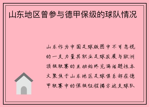 山东地区曾参与德甲保级的球队情况