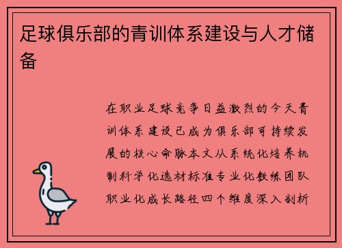 足球俱乐部的青训体系建设与人才储备