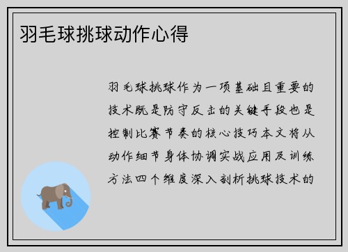 羽毛球挑球动作心得